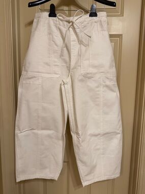 Women's Cream Cargo Jeans with Drawstring Waist